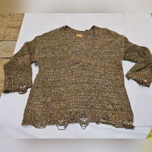 Pol  Distressed Knit Confetti Sweater Size Medium